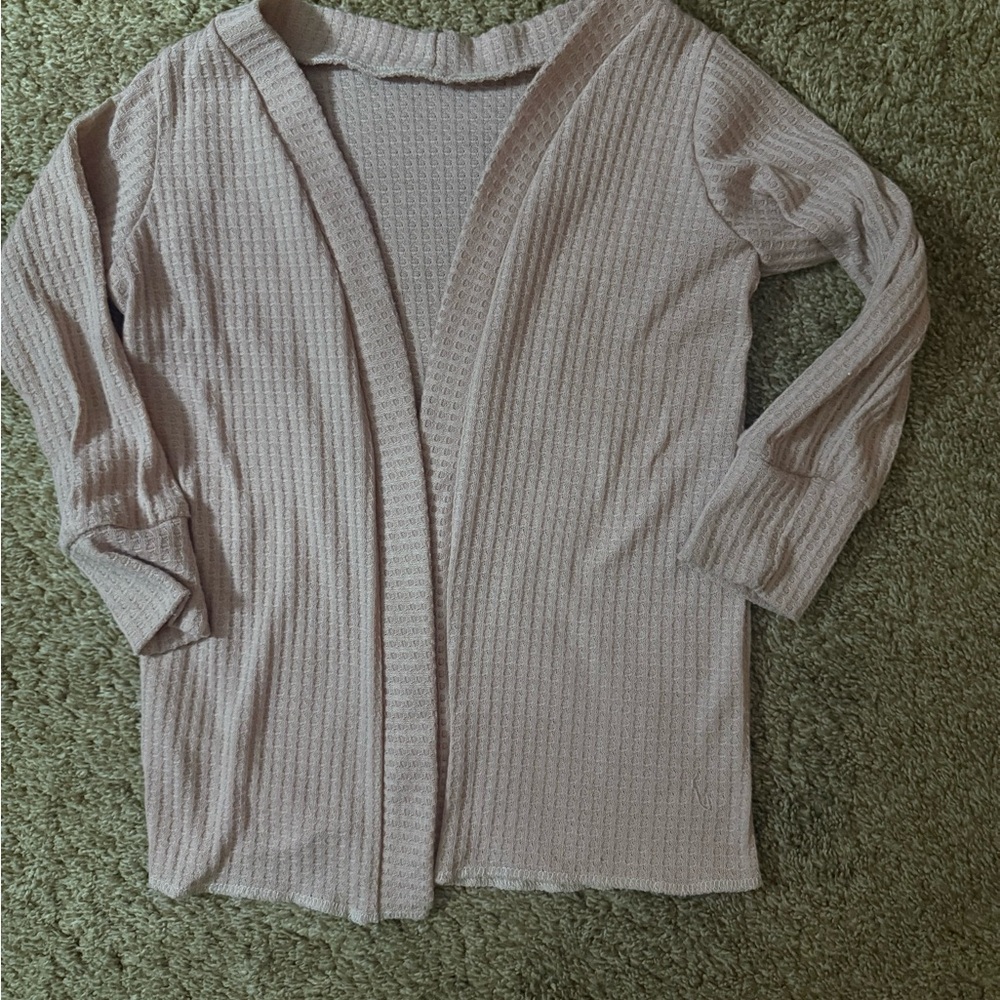 Blush Pink Cropped Sweater with Puff Sleeves - Picture 2 of 6